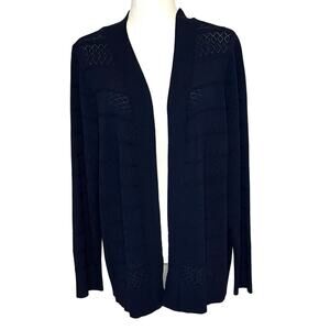 Karen Scott Pointelle Open Cardigan Women's XL Navy Blue
